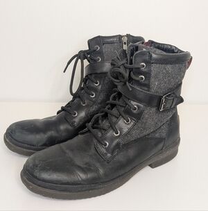 UGG sz 9 Kesey Waterproof Leather Black and Grey Lace Up Zip Up Boots Buckle
